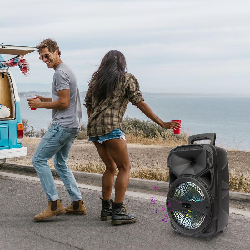 1000W Portable FM Radio Bluetooth Party Speaker 8 inch Subwoofer System With LED Lights Microphone Remote Control